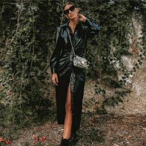ZARA Faux Leather Shirt Dress – Size L